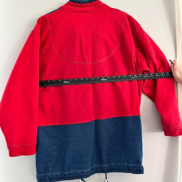 90s Vintage Liz Claiborne Liz & Co Full Zip Jacket Drawstring Red Blue Denim - Picture 4 of 5